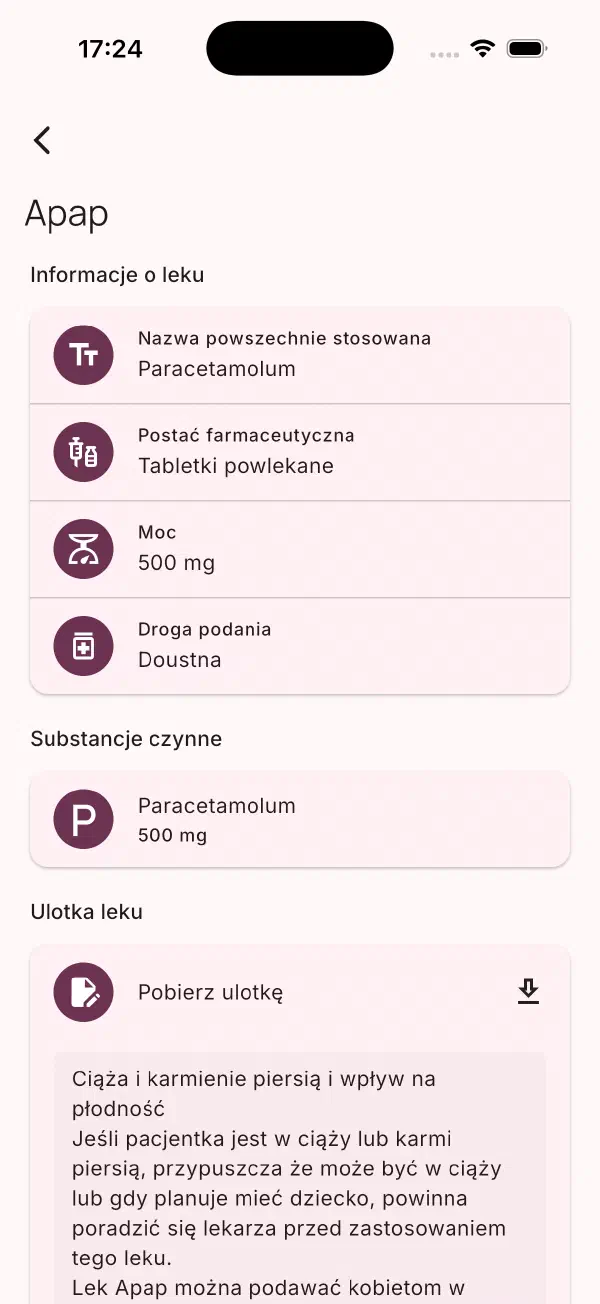 Szczegóły leku z informacjami o ciąży